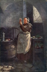 A Friar brewing Beer Postcard