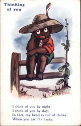 "Thinking of You" - Black Boy sitting on a Fence Black Americana Postcard Postcard