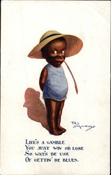 "Life's a Gamble..." - Black Child in Big Hat Postcard