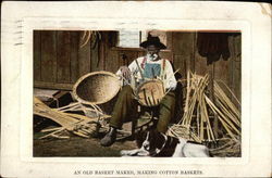 An Old Basket Maker, Making Cotton Baskets Postcard