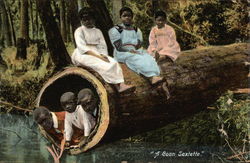 "A Coon Sextette" - Black Children Sitting on a Log Postcard