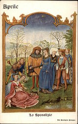 April - Medieval Scene Postcard