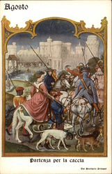 August - Medieval Hunting Scene Postcard