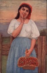 Peasant Woman with a Basket of Cherries Postcard