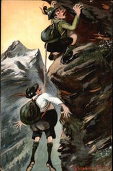 Mountain Climbers in Precarious Position Comic, Funny Postcard Postcard