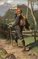 Man Hiking in the Alps Postcard