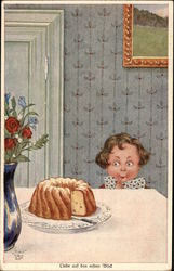 Small Boy Looking over Table at Cake Boys Postcard Postcard