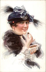 Woman Eating Chocolates from a Box Women Usabal Postcard Postcard