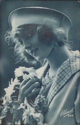 Woman Holding Bouquet of Daisies Women Postcard Postcard