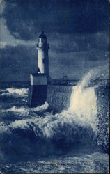 Lighthouse in the Evening Waves Lighthouses Postcard Postcard