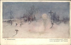 Angel in Snow Covered Cemetery Death Postcard Postcard