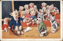 "Severe Lecture: - Classroom of Black & White Puppies Dressed Animals Postcard Postcard