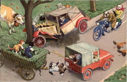 Cats Dressed in Clothing have Traffic Accident Postcard