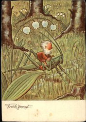 Little Elf riding a Grasshoper Postcard