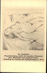 "The Needle Torture" - Sketch of Nude Woman on Bed Postcard