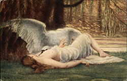 Leda - Semi-Nude Woman Reclining with a White Swan Women Postcard Postcard