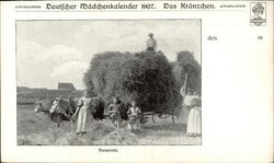 "Hay-Making" - Men & Women with Hay Wagon in Field Postcard