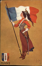 Woman Soldier holding Flag of France Flags Postcard Postcard