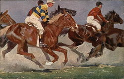 Jockies Riding Race Horses Horse Racing Postcard Postcard