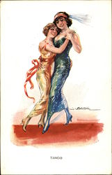 Two Women in Formal Attire Dancing the Tango Postcard