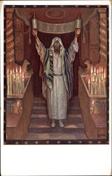 Priest holding up a Scroll at the Altar Judaica Postcard Postcard