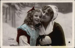 Photograph of Woman and Girl in the Snow Girls Postcard Postcard