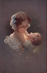 Portrait of Woman and Smiling Child Babies Postcard Postcard