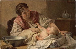 Peasant Woman Bathing Infant Postcard