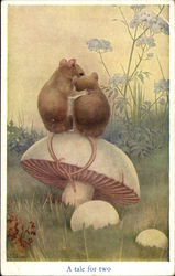 "A Tale for Two" - Mice Sitting on Mushroom Postcard