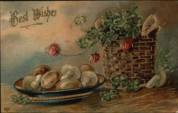 Best Wishes - Mushrooms & Basket of Clover Postcard