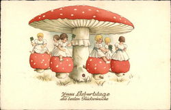 "Best Wishes for your Birthday" - Little Girls, Mushrooms, & Clover Postcard