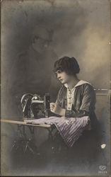 Woman Working At A Sewing Machine Postcard