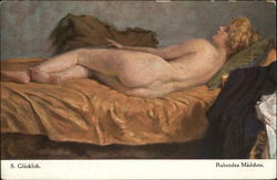 "Dormant Girl" - Nude Woman Reclining on Bed Women Postcard Postcard