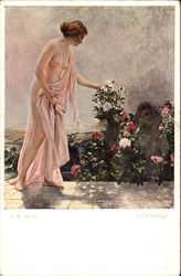 Semi-Nude Woman in the Flower Garden Women Postcard Postcard