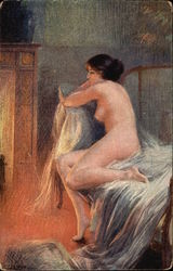 Nude Woman sitting in front of Fireplace Women Postcard Postcard