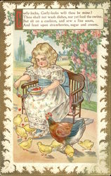 Girl with Strawberries and Chickens Nursery Rhymes Postcard Postcard