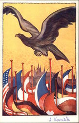 Falcon Flying over National Flags Postcard Postcard