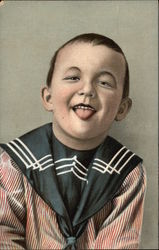 Portrait of Young Boy in Sailor Outfit Sticking Out His Tongue Boys Postcard Postcard