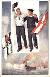 German Sailors with Flags World War I Postcard Postcard