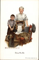 "Doing His Bit" - Boy turning Wringer on Wash Day Boys Postcard Postcard