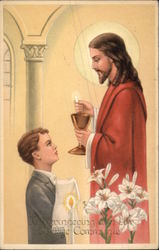 Jesus in Communion Scene with Young Boy Postcard