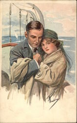 Couple Embracing on Boat Couples Postcard Postcard