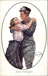 Man in Uniform Embracing a Young Woman Couples Postcard Postcard