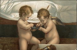 Two Cherubs at Bedside Postcard