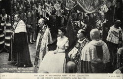 Scene in Westminster Abbey at Coronation of Her Majesty Queen Elizabeth Royalty Postcard Postcard