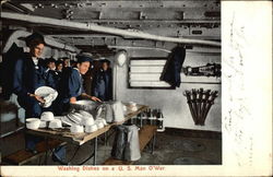 Washing Dishes on a US Man O'War Navy Postcard Postcard