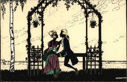 Silhouette of Couple Sitting Beneath Arbor Postcard