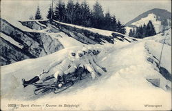 Bobsled Course with Six Men in the Snow Postcard Postcard