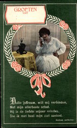 Woman in White Talking on the Telephone Postcard