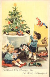 Christmas Tree surrounded my Children & Toys Postcard